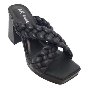 Anne Klein Aiden Bubble Braid Heel black leather block heel